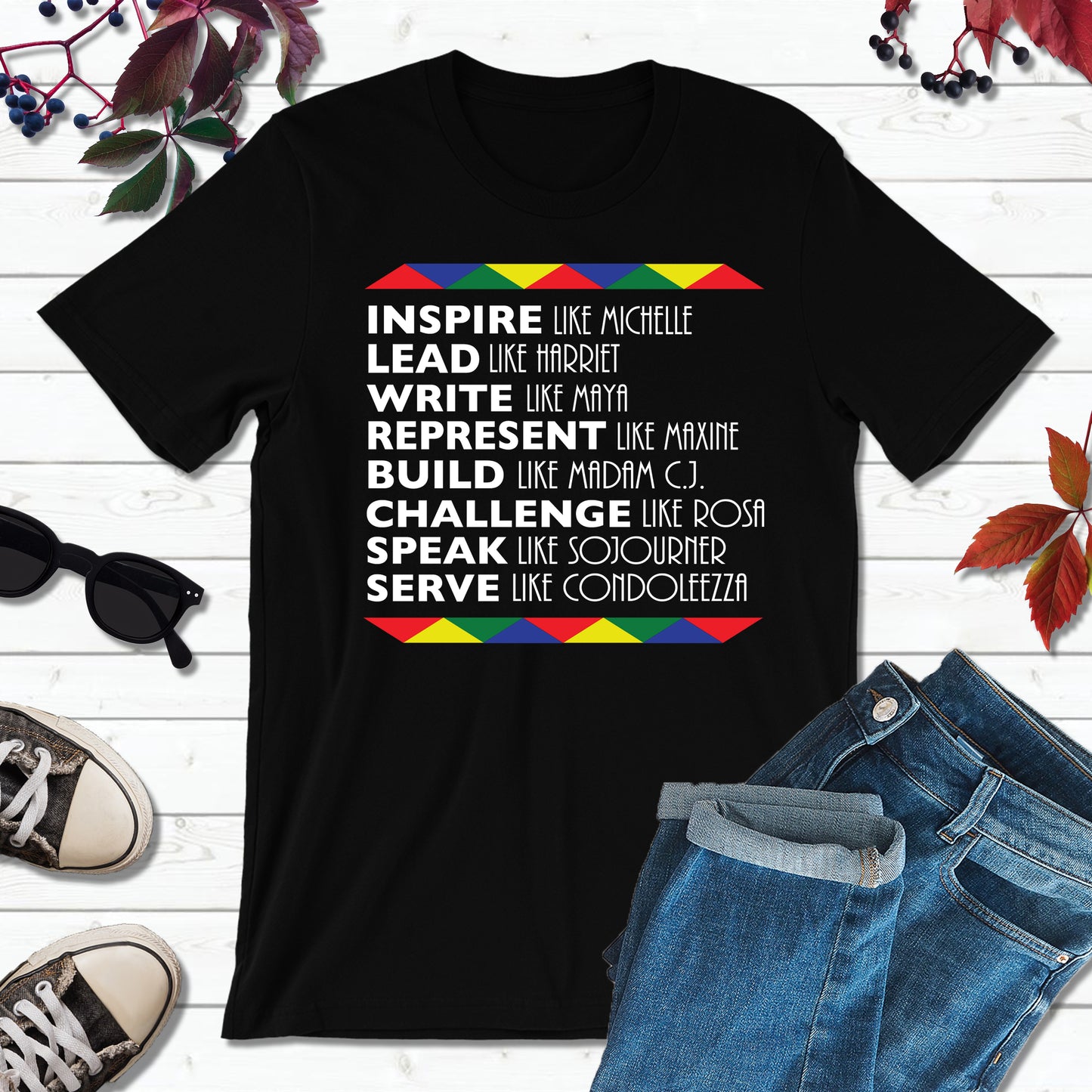 Inspiration Tee - Inspire, Lead, Write, Represent, Challenge, Speak, and Serve